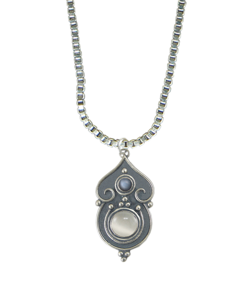 Sterling Silver Necklace White Moonstone And Grey Moonstone